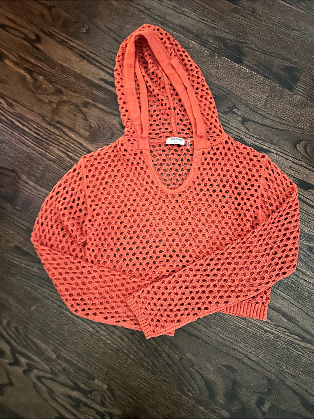 LNA Women’s Orange Crochet Hooded Swim Cover-Up MED